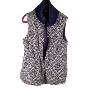 Tea‎ Collection Purple & White Sleeveless Patterned Vest With Ribbed Collar 7
